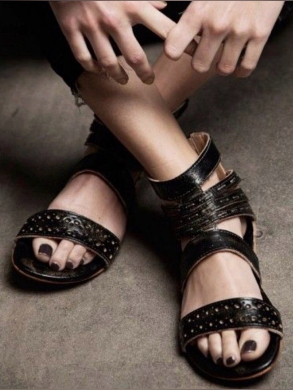 BED|STU Artemis Distressed Leather‎ Boho Gladiator Sandals Buckle Womens 8 Black
